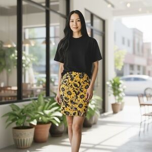 J. Crew Vibrant Yellow and Navy Floral Pencil Skirt